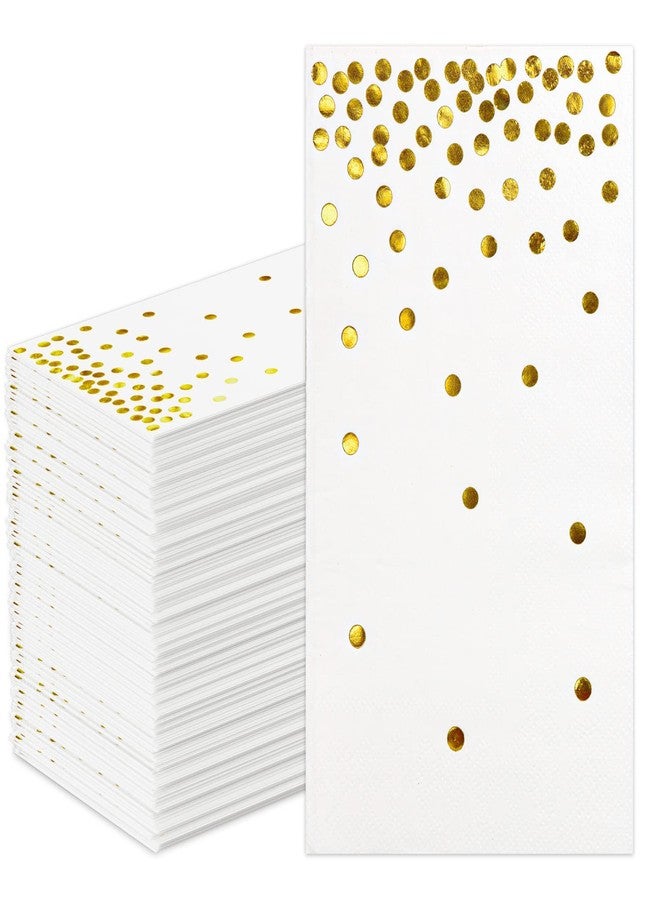 DYLIVeS 100 Pack White and Gold Foil Polka Dots Confetti Guest Towel Napkins, Disposable Xmas Hand Towels Dinner Paper Napkins for Birthday Party, Picnic, Wedding, Christmas Party Supply, 3-Ply - Image 1